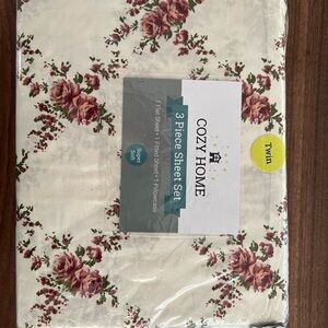 Floral 3-Piece Sheet Set - Cream and Pink
